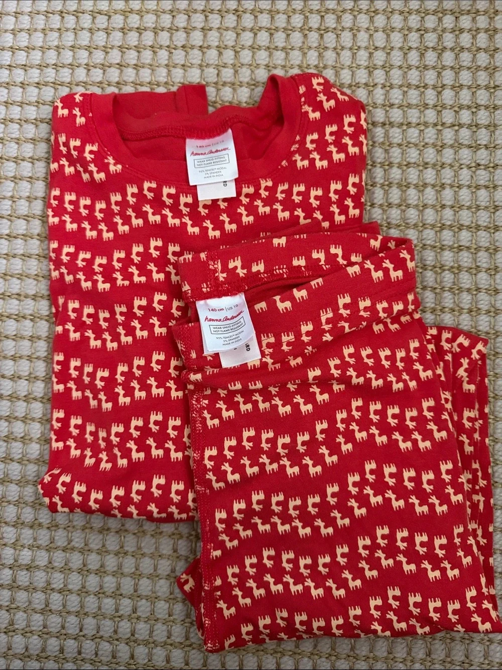 Hanna Andersson Red and Cream Reindeer Pajama Set